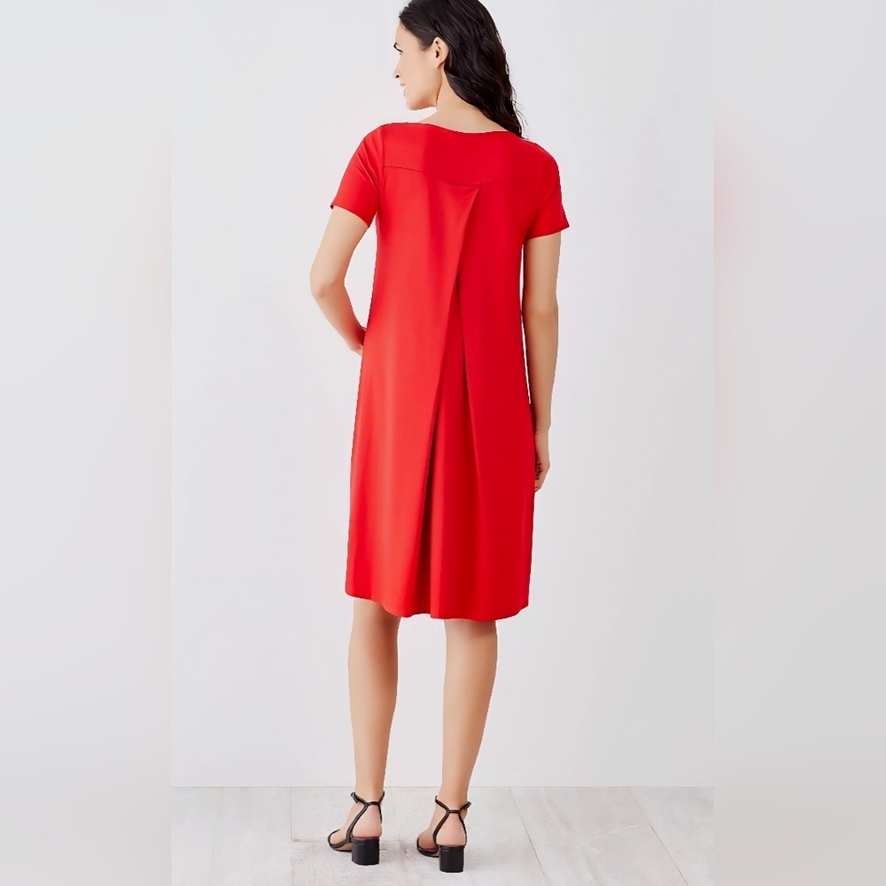 J JILL | Wearever Jersey Knit Dress | Pleated Back A-Line | Scarlet Red | XS - Picture 2 of 8